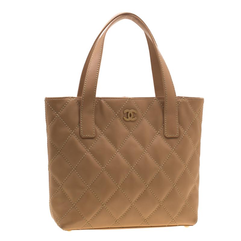 Women's Chanel Light Brown Quilted Leather Wild Stitch Tote
