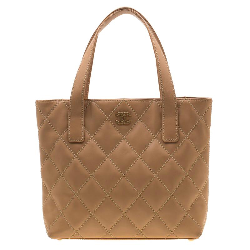 Chanel Light Brown Quilted Leather Wild Stitch Tote