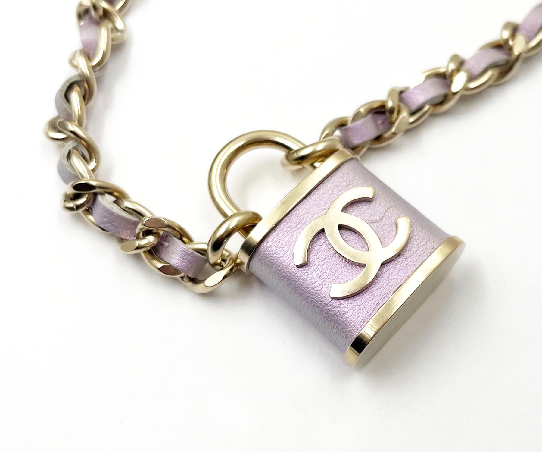 Artisan Chanel Light Gold CC Lavender Lock Pendant Necklace    For Sale