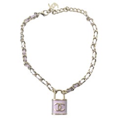 Chanel Light Gold CC Lavender Lock Pendant Necklace   