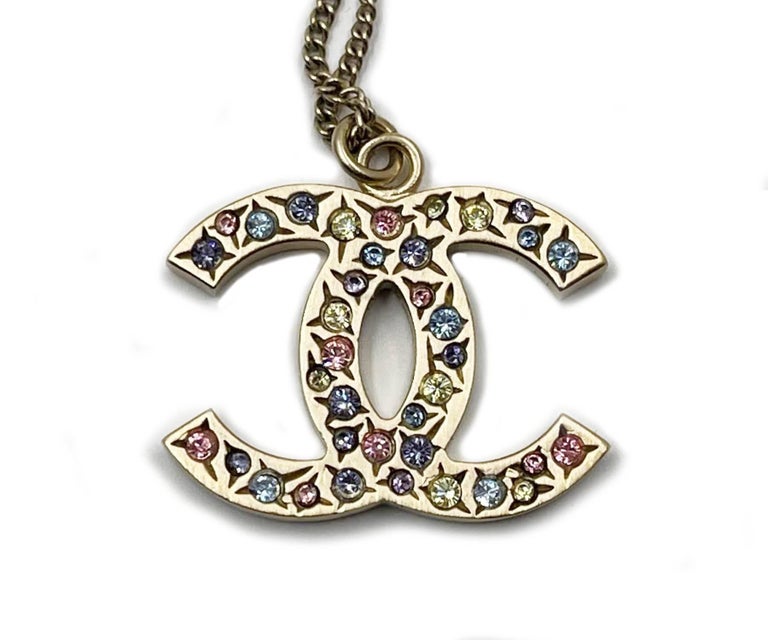 Chanel Light Gold CC Pastel Crystal Medium Pendant Necklace For Sale at  1stDibs