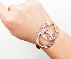Chanel Light Gold CC Pink Princess Crystal Bangle Bracelet
