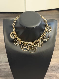 Chanel Light Gold Cuba Hoop Letter Charm Collar Necklace