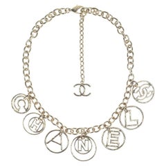 Chanel Light Gold Cuba Hoop Letter Charm Collar Necklace