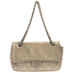 Chanel Light Gold Distress Leather Jumbo Classic Single Flap Bag