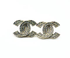 Chanel Light Gold Double CC Crystal Piercing Earrings