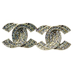 Chanel Light Gold Double CC Crystal Piercing Earrings