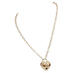 Chanel Light Gold Heart Locket Necklace 2022