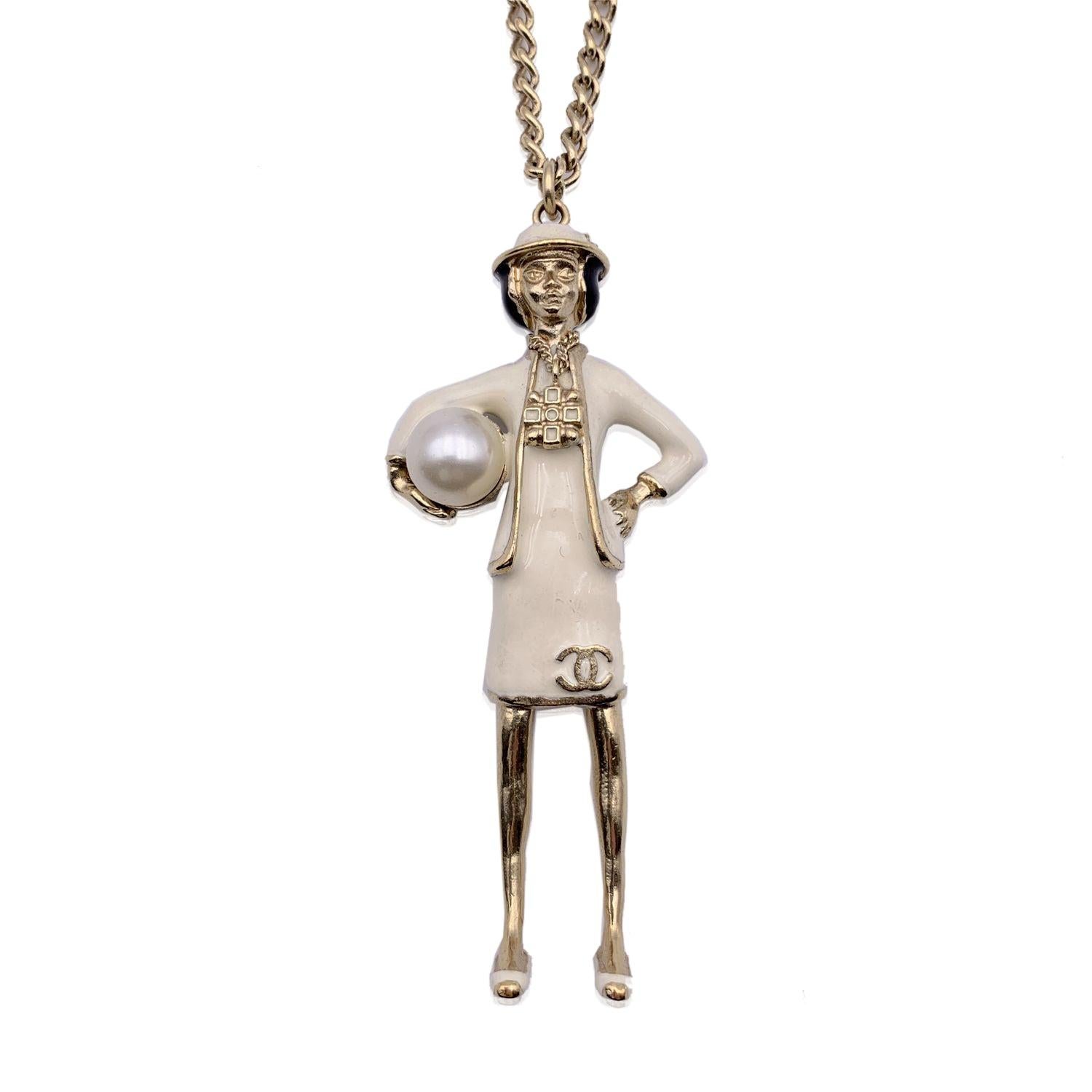 Women's Chanel Light Gold Metal Coco Mademoiselle Figurine Pendant Necklace
