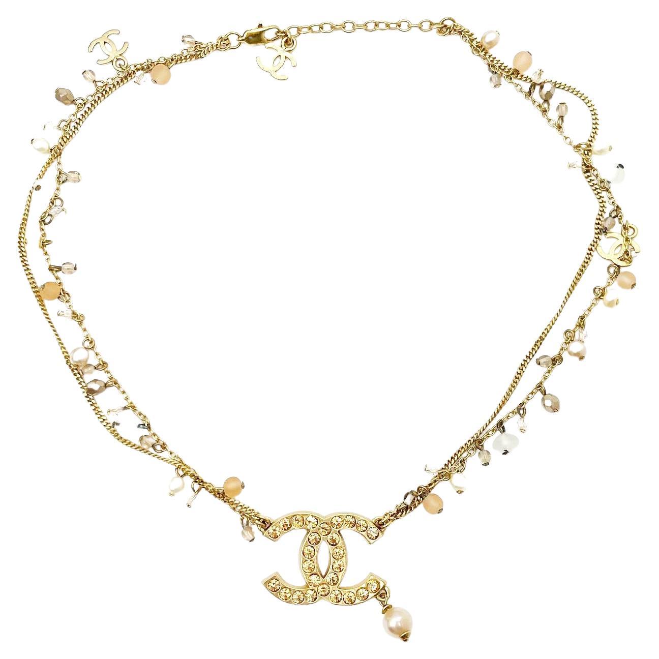 Chanel Hellgold Opal Kristall Pastell Perlen Kunstperlen Choker Halskette