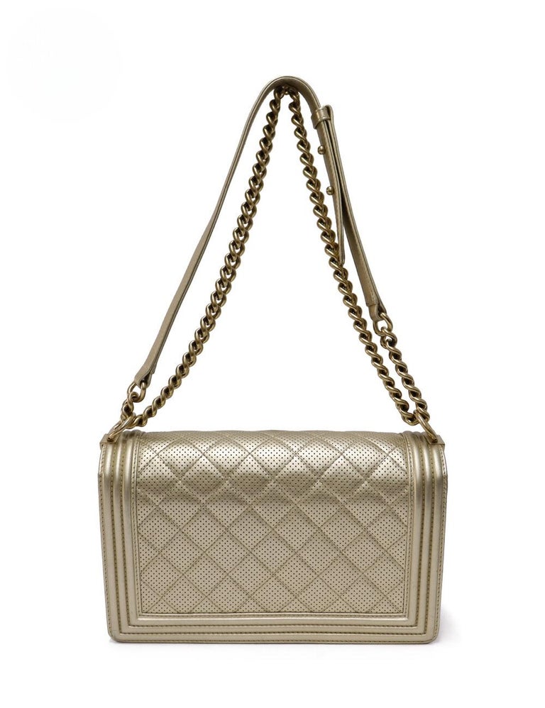 Chanel Light Gold Perforated Leather New Medium Boy Bag For Sale at 1stDibs