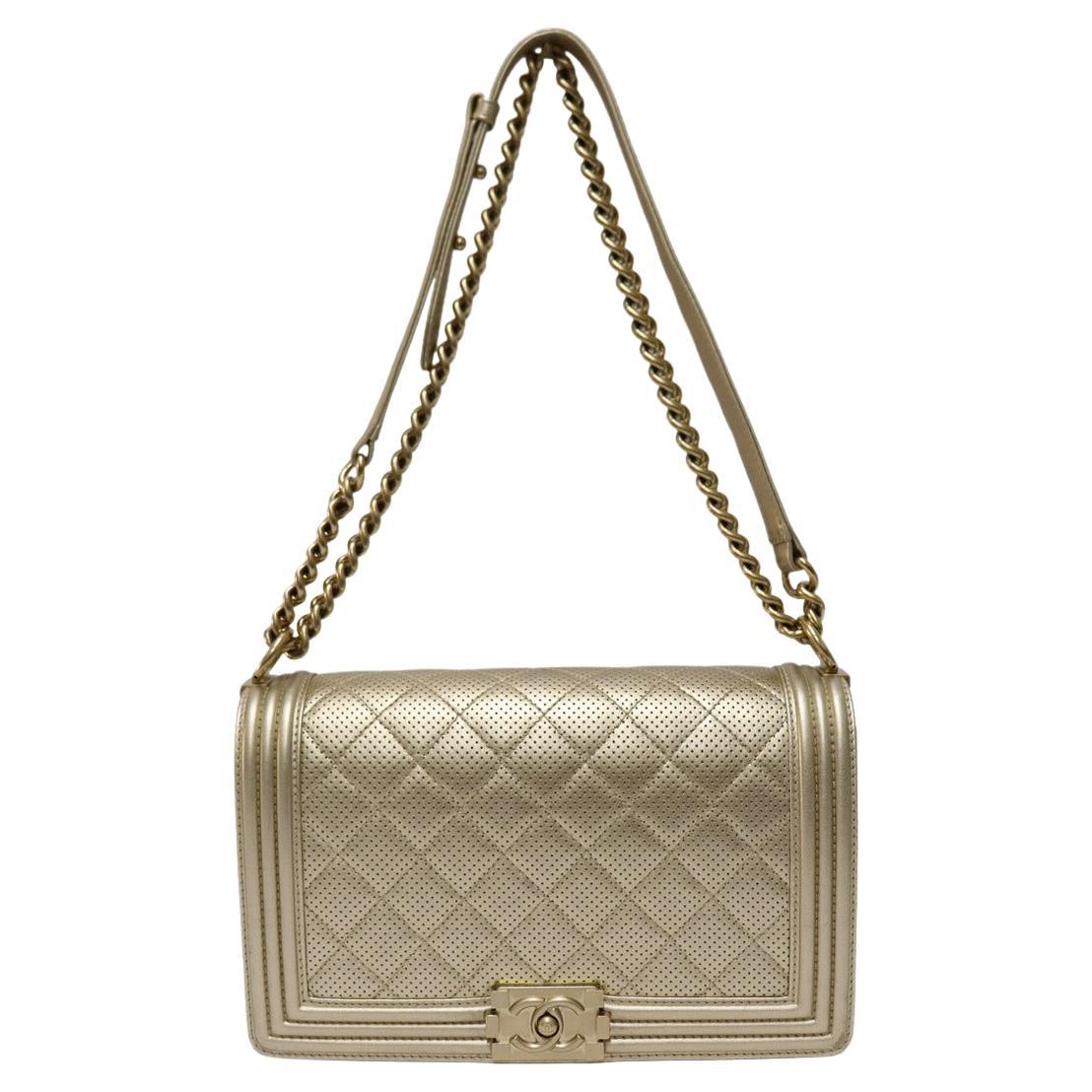 Chanel Light Gold Perforated Leather New Medium Boy Bag
