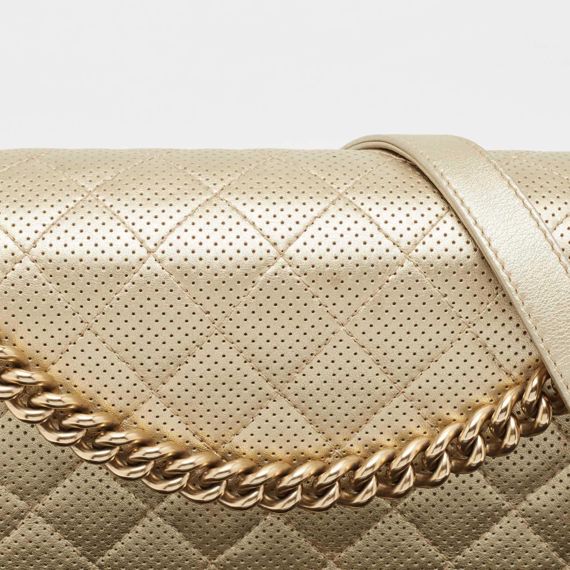 Chanel Light Gold Perforated Leather New Medium Boy Flap Bag 6