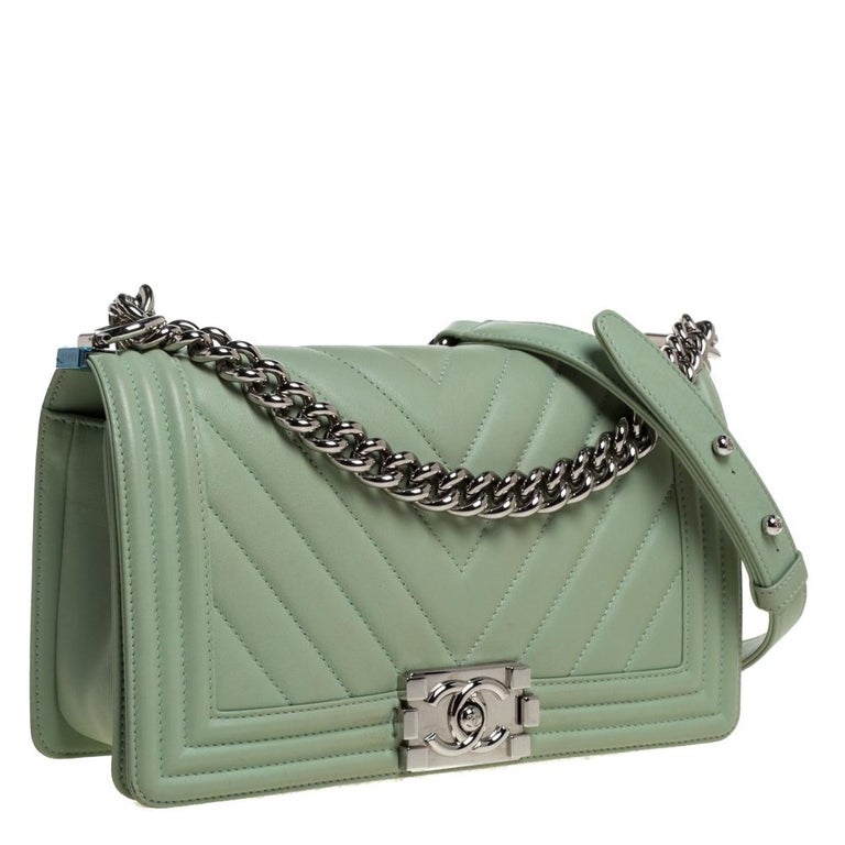Chanel Green Boy Bag - 14 For Sale on 1stDibs  chanel boy green, dark green  chanel boy bag, olive green chanel boy bag