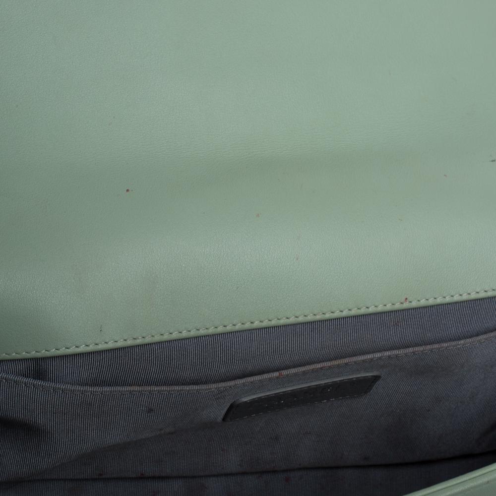 Women's Chanel Light Green Chevron Leather Medium Boy Flap Bag