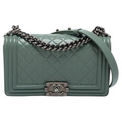 Chanel Light Green Chevron Leather Medium Boy Flap Bag