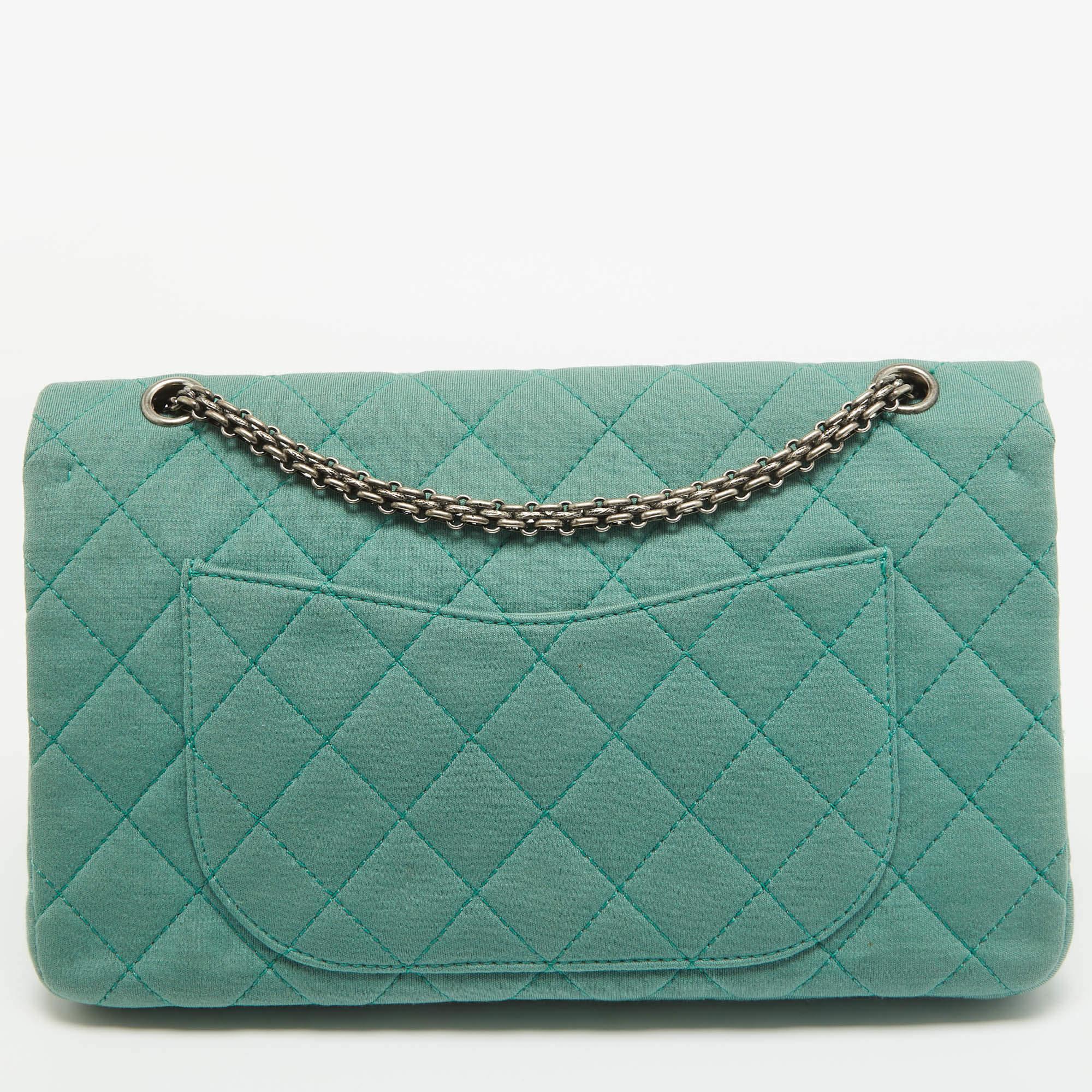 Women's Chanel Light Green Jersey Classic 227 Reissue 2.55 Flap Bag For Sale