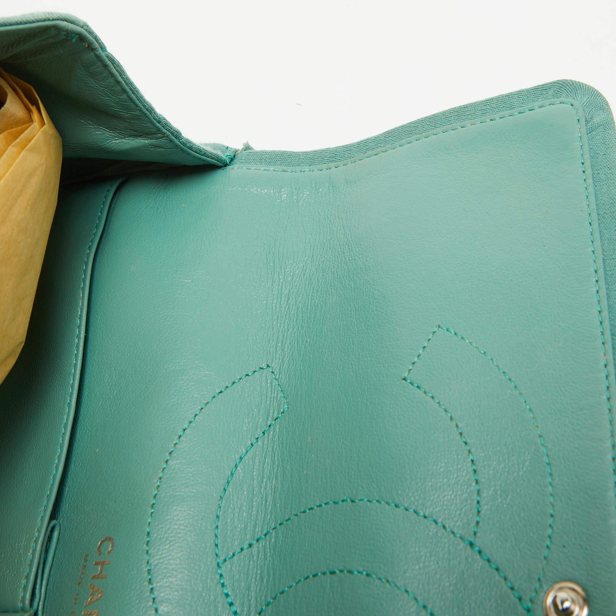 Chanel Light Green Jersey Classic 227 Reissue 2.55 Flap Bag For Sale 5