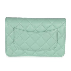 Chanel Light Green Quilted Caviar Classic Wallet On Chain