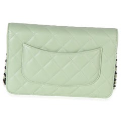 Chanel Light Green Quilted Lambskin Classic Wallet On Chain