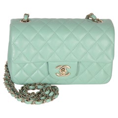 Chanel Light Green Quilted Lambskin Mini Rectangular Flap Bag
