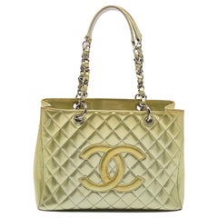 Chanel Light Green Quilted Patent Leather GST Tote
