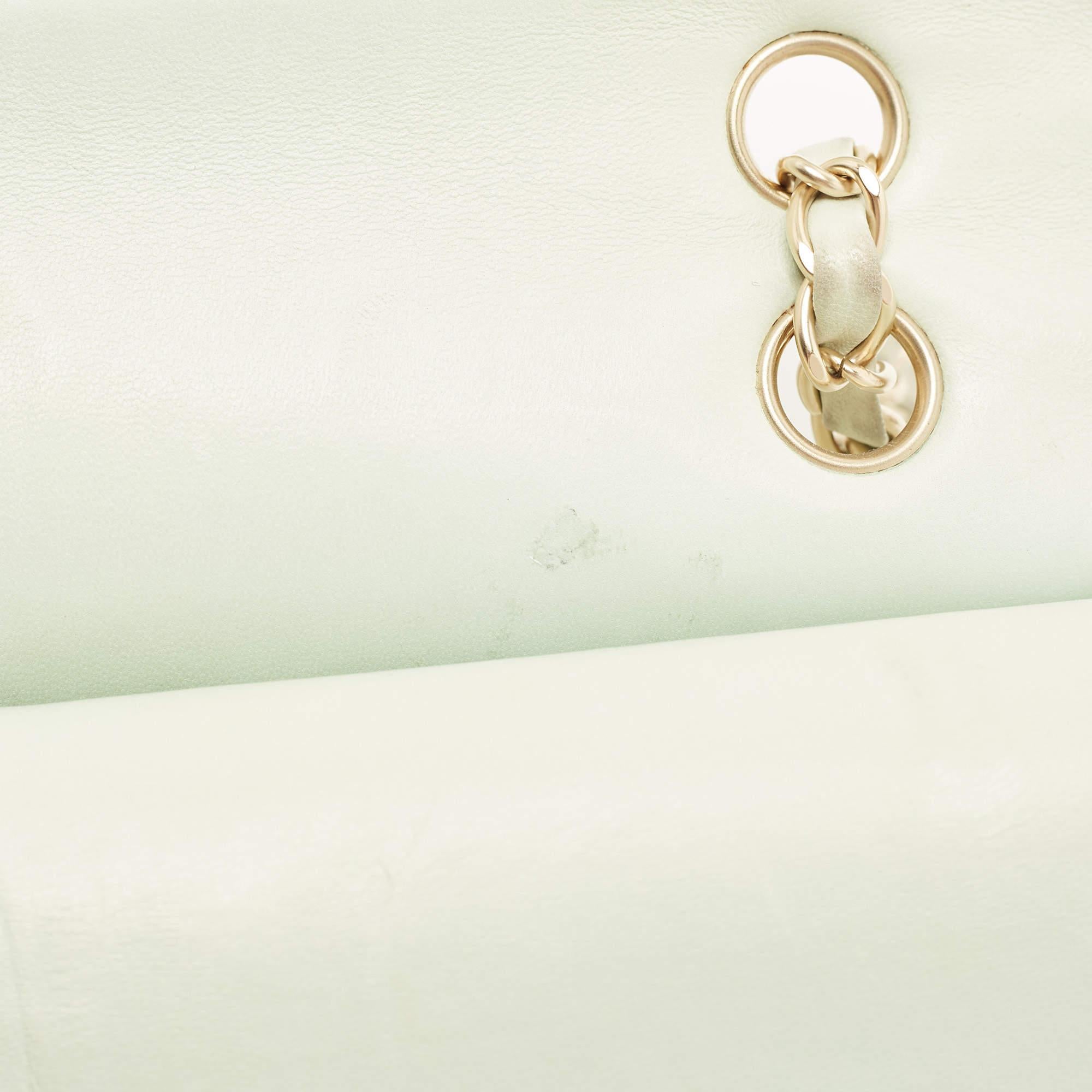 Chanel Light Green Tweed Medium Classic Double Flap Bag 6