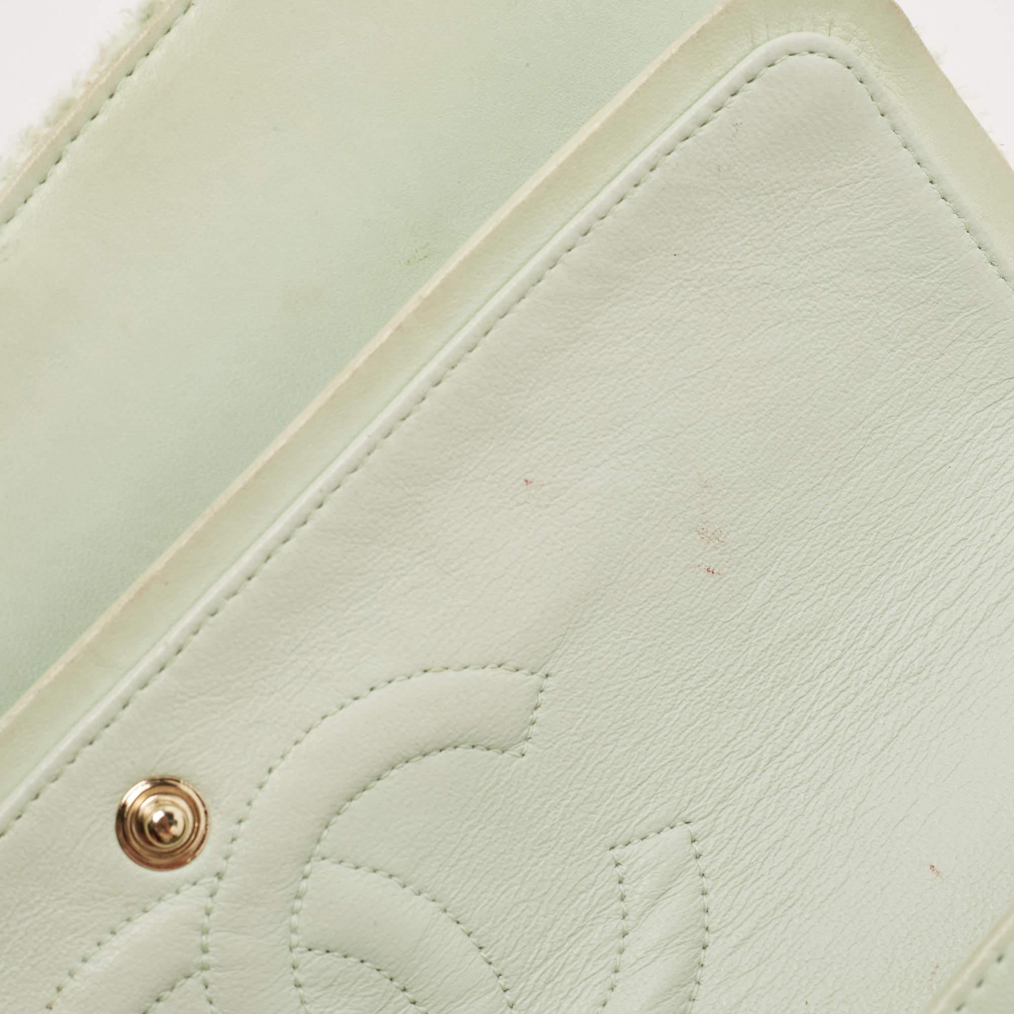 Chanel Light Green Tweed Medium Classic Double Flap Bag 12