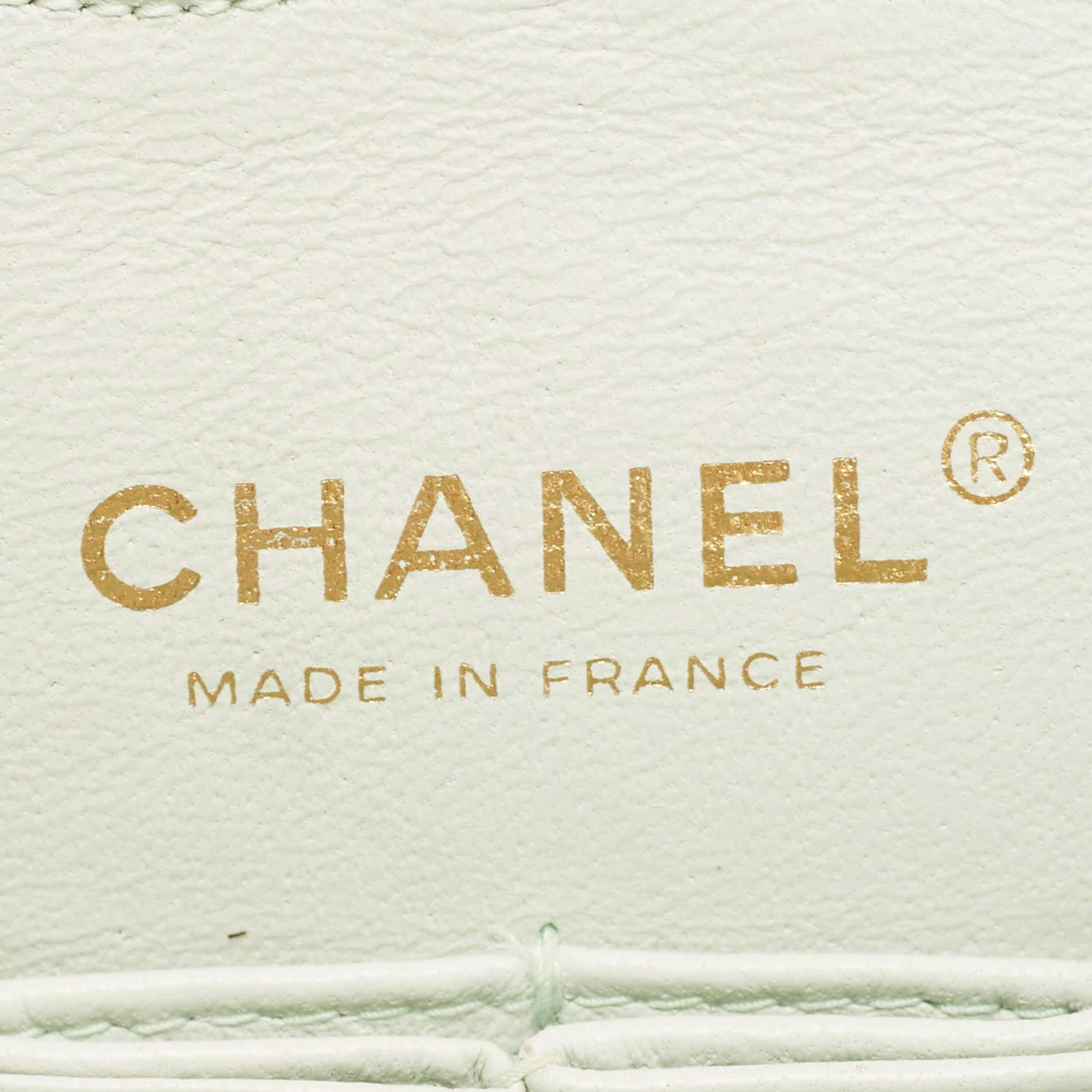Chanel Light Green Tweed Medium Classic Double Flap Bag 13