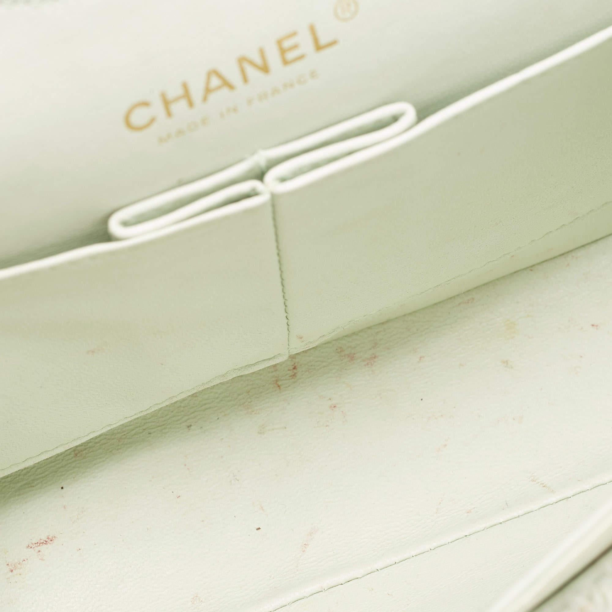 Chanel Light Green Tweed Medium Classic Double Flap Bag 4