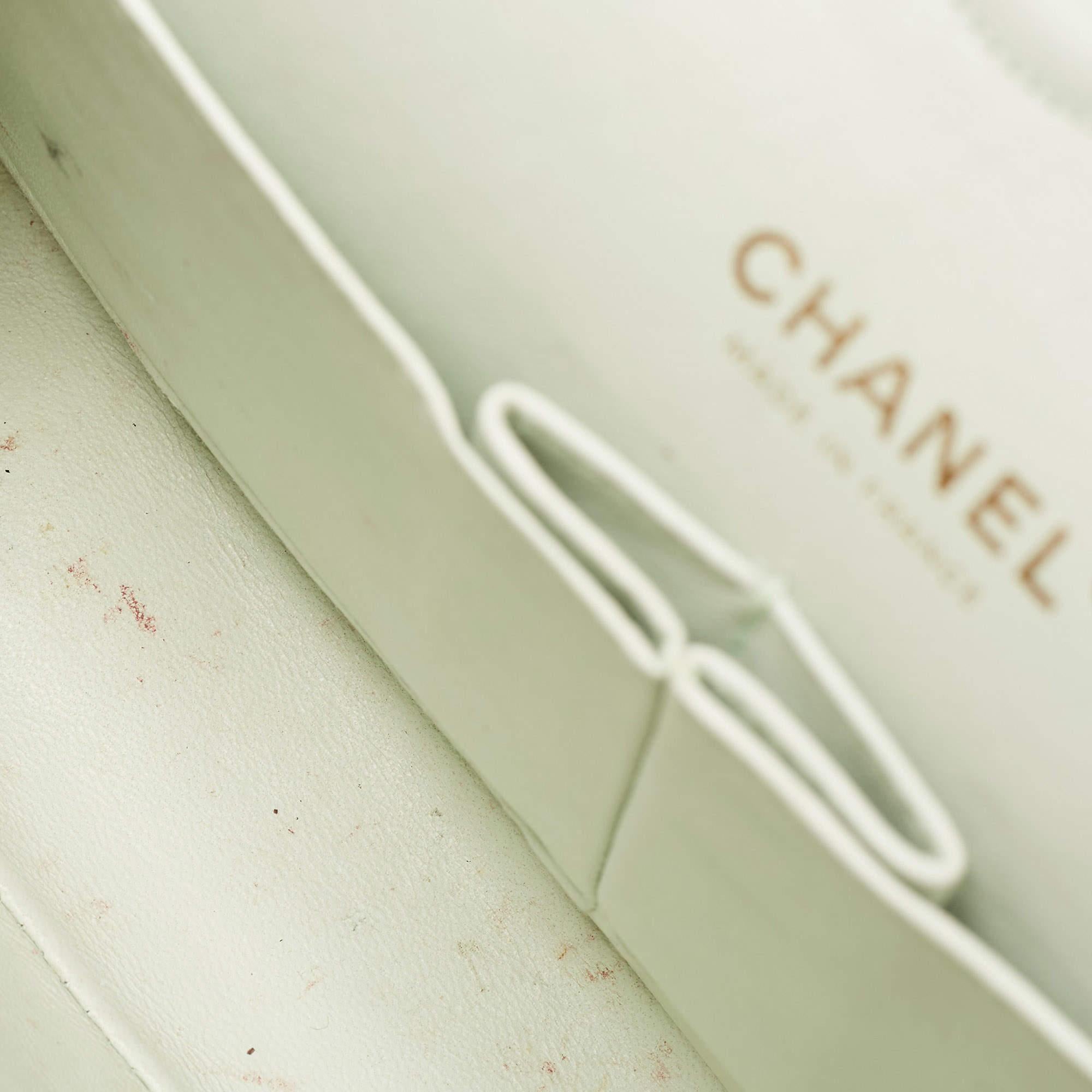 Chanel Light Green Tweed Medium Classic Double Flap Bag 5