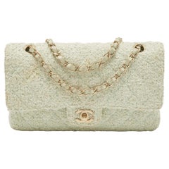 Chanel Light Green Tweed Medium Classic Double Flap Bag