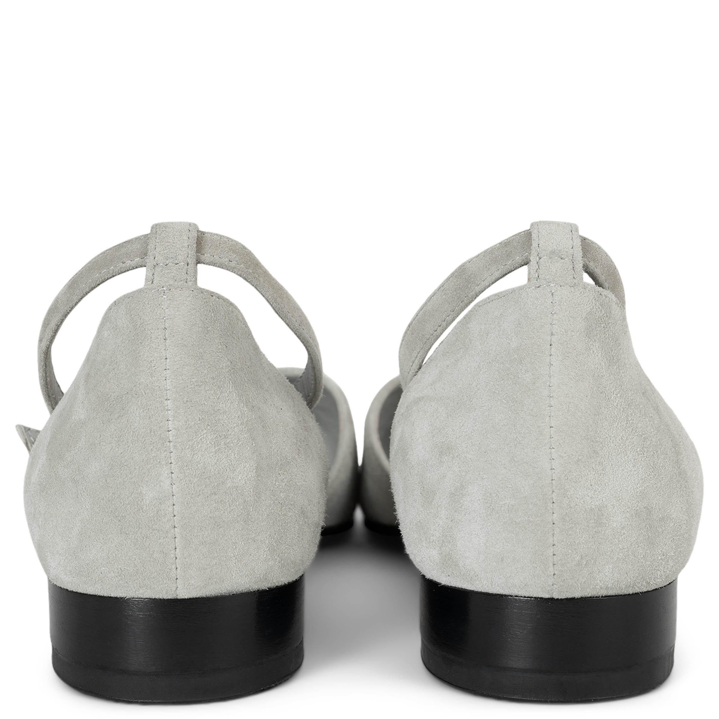 Women's CHANEL light grey & black suede & grosgrain 20S MARY JANE Flats Shoes 39 For Sale