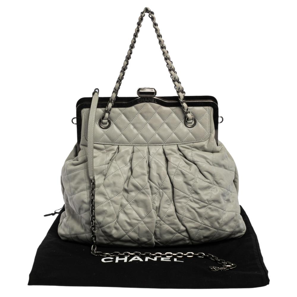 Chanel Light Grey Iridescent Quilted Leather Chic Frame Bag 4