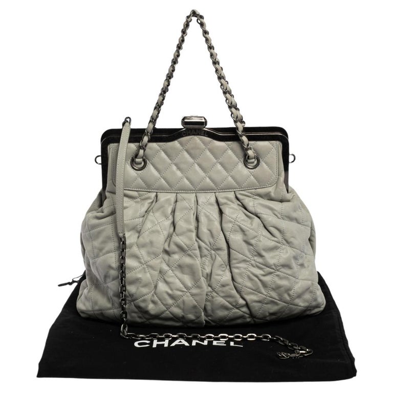 Chanel Light Grey Quilted Iridescent Calfskin Leather Chic Quilt Frame Bag