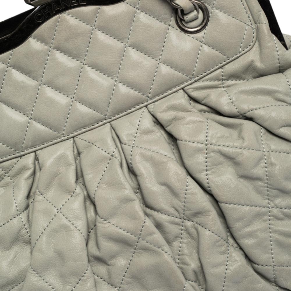 Gray Chanel Light Grey Iridescent Quilted Leather Chic Frame Bag
