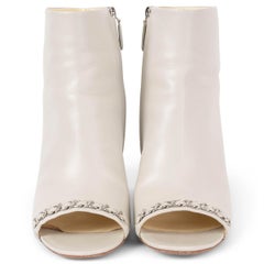 CHANEL light grey leather 16C SEOUL CHAIN TRIM OPEN TOE Boots Shoes 41 fit 40