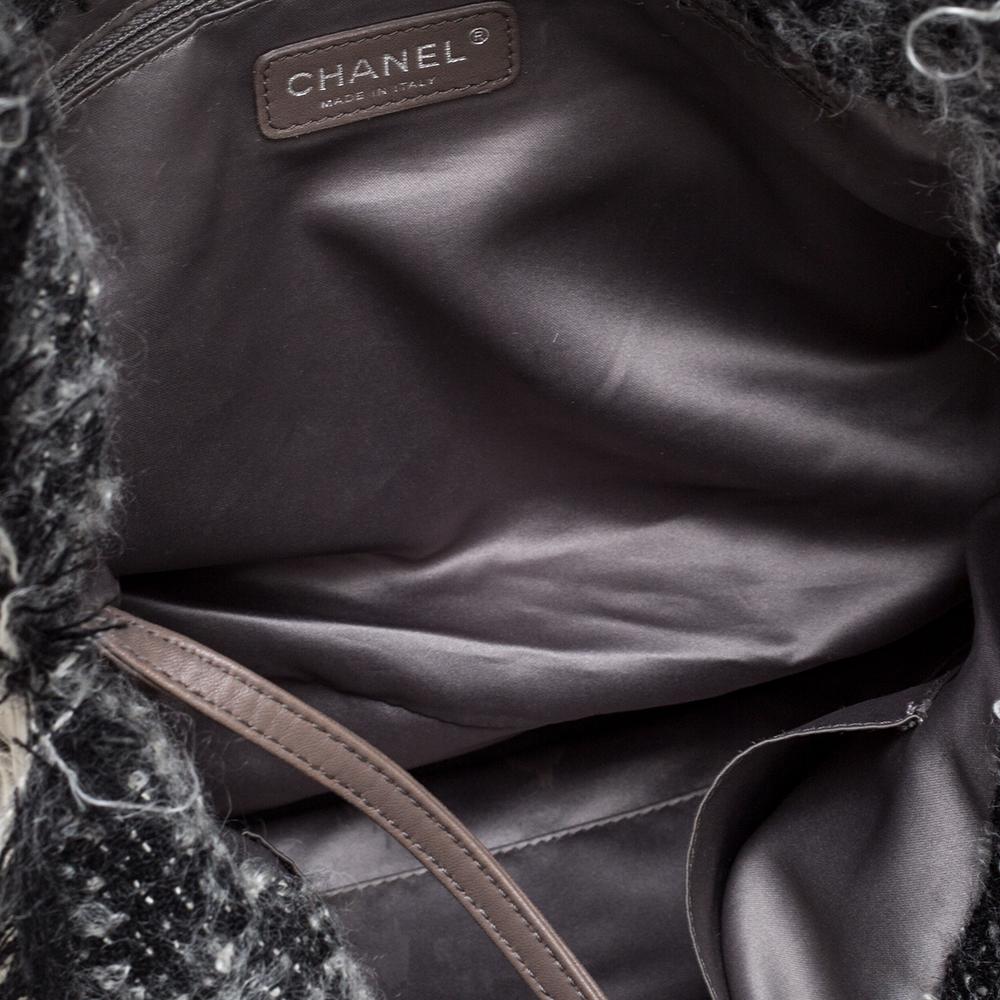 Chanel Hellgrau Leder und Tweed Kordelzug CC Tweedy Tote 5