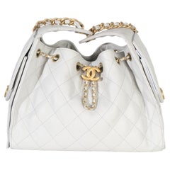 Chanel Light Grey Quilted Caviar Small Chanel 25 Hobo