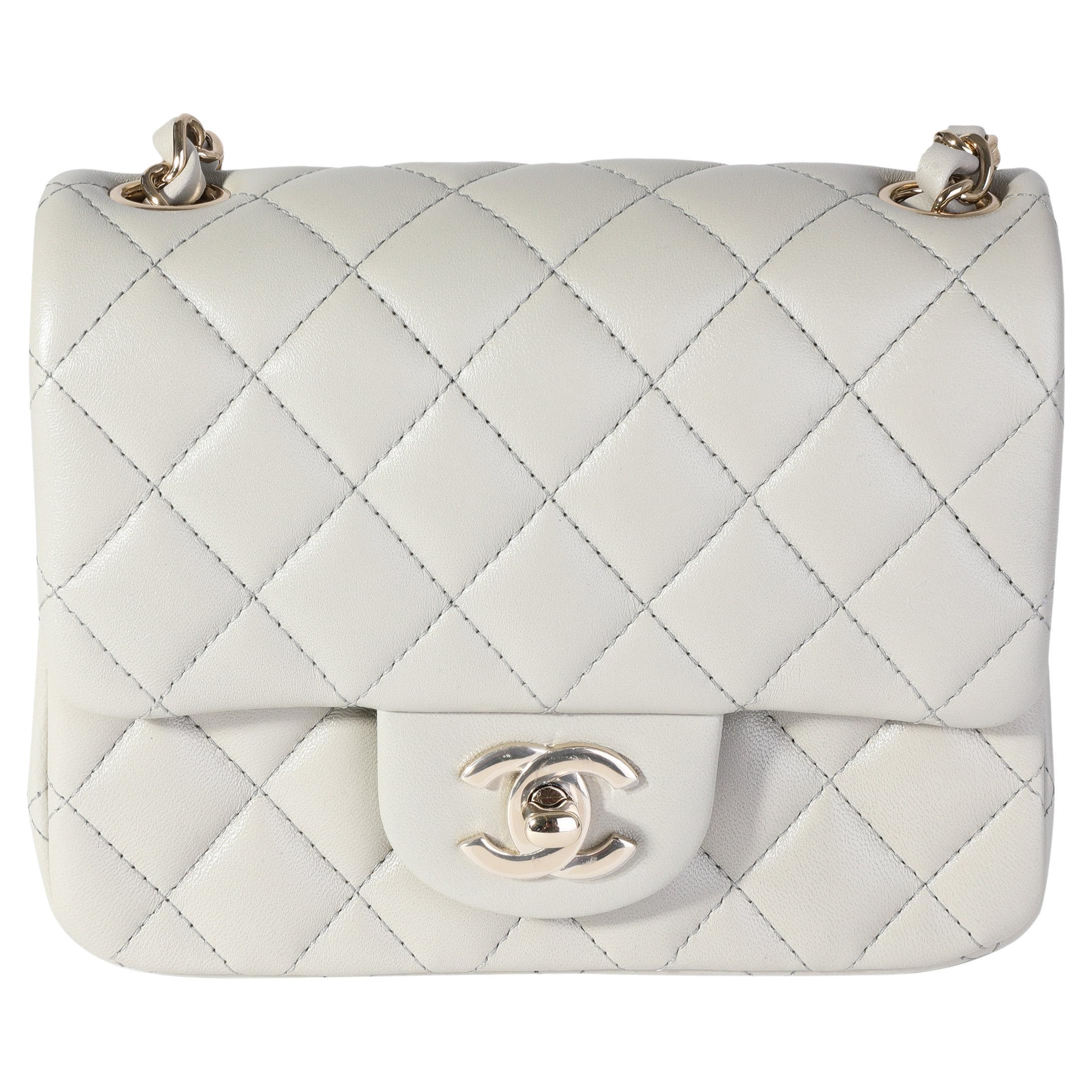 Chanel Light Grey Quilted Lambskin Mini Square Classic Flap Bag For Sale at  1stDibs | chanel mini square white