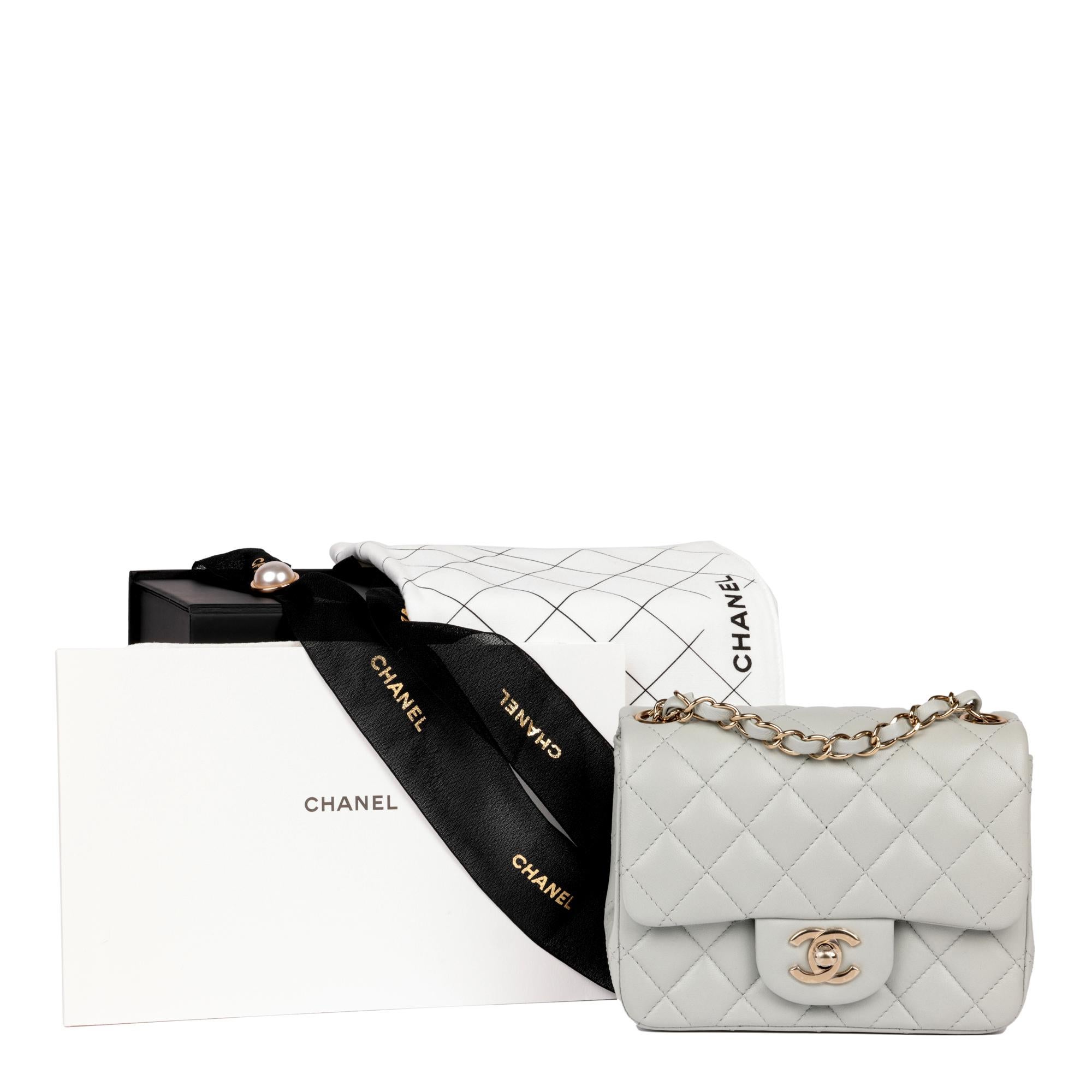 CHANEL Light Grey Quilted Lambskin Square Mini Flap Bag 3