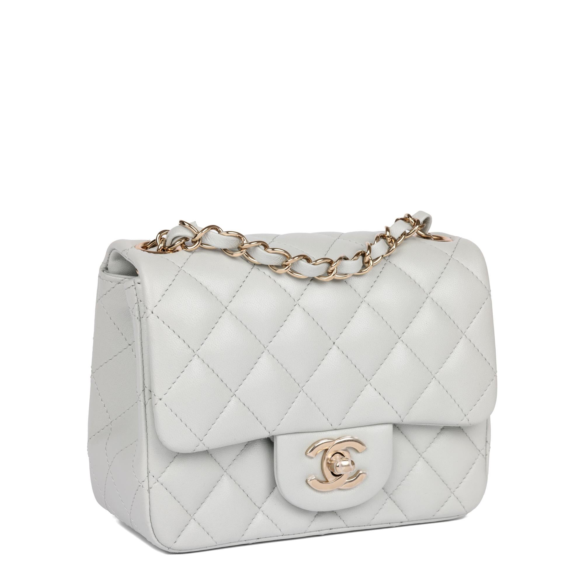 CHANEL
Light Grey Quilted Lambskin Square Mini Flap Bag

Xupes Reference: CB768
Serial Number: L71CTGK3
Age (Circa): 2022
Accompanied By: Chanel Dust Bag, Box, Care Booklet, Ribbon
Authenticity Details: Microchip (Made in Italy) 
Gender:
