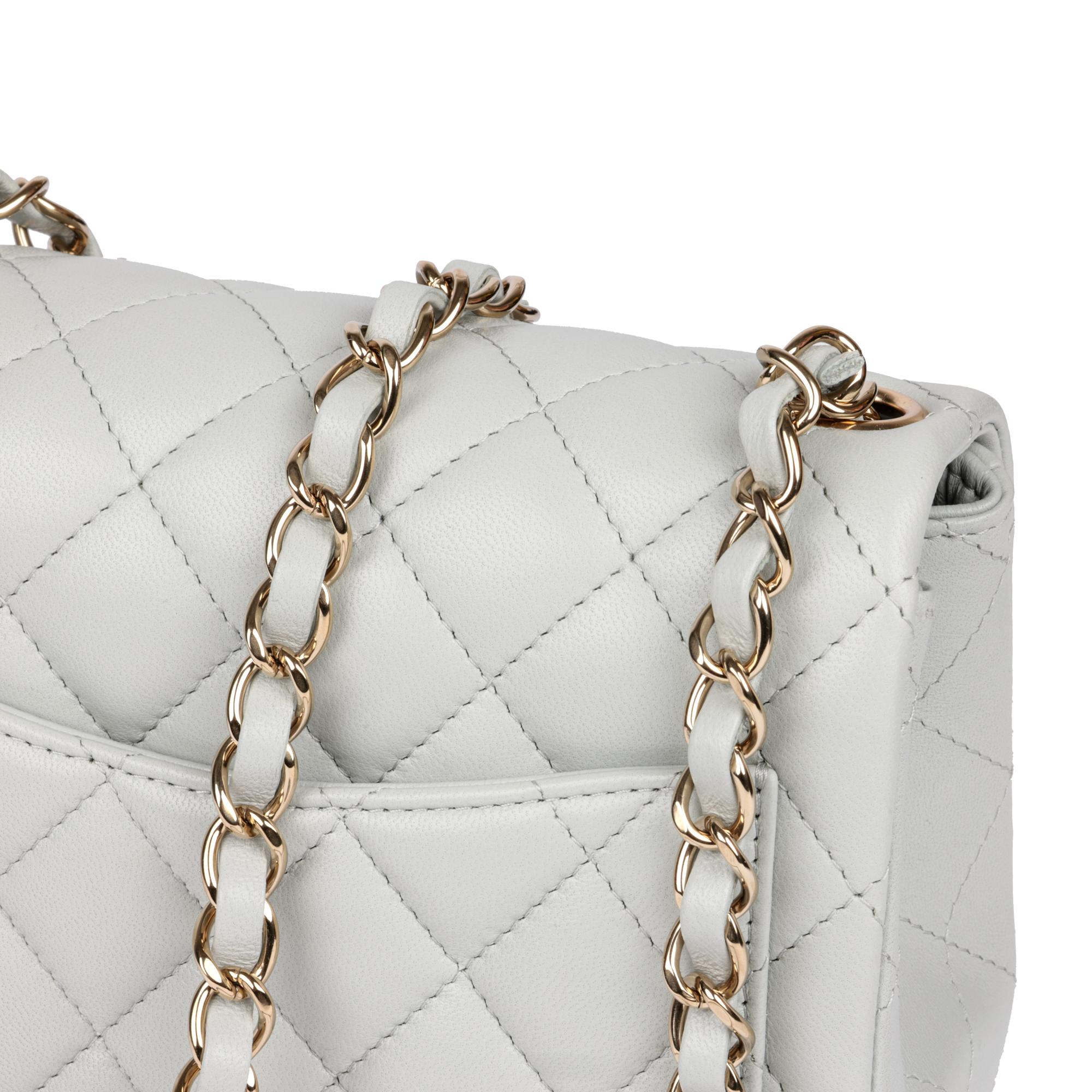 CHANEL Light Grey Quilted Lambskin Square Mini Flap Bag In Excellent Condition In Bishop's Stortford, Hertfordshire
