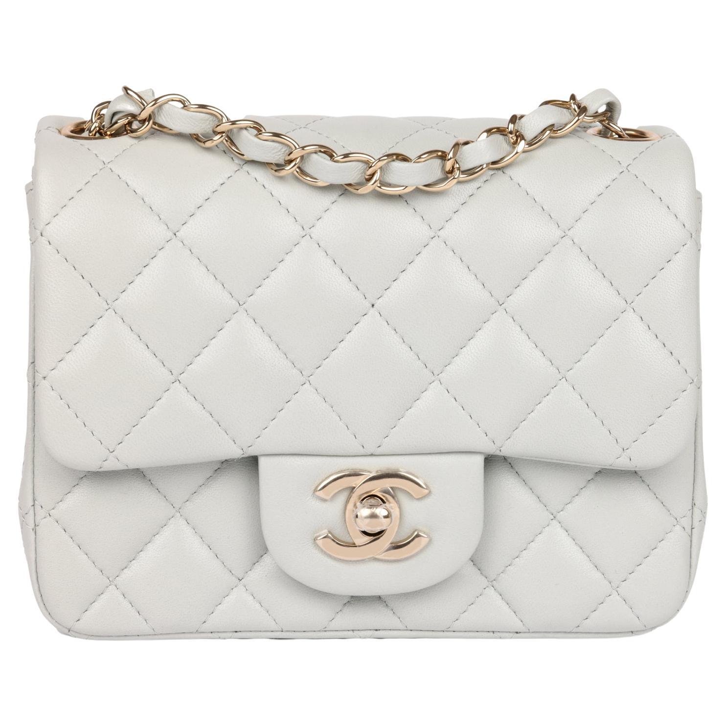 CHANEL Light Grey Quilted Lambskin Square Mini Flap Bag