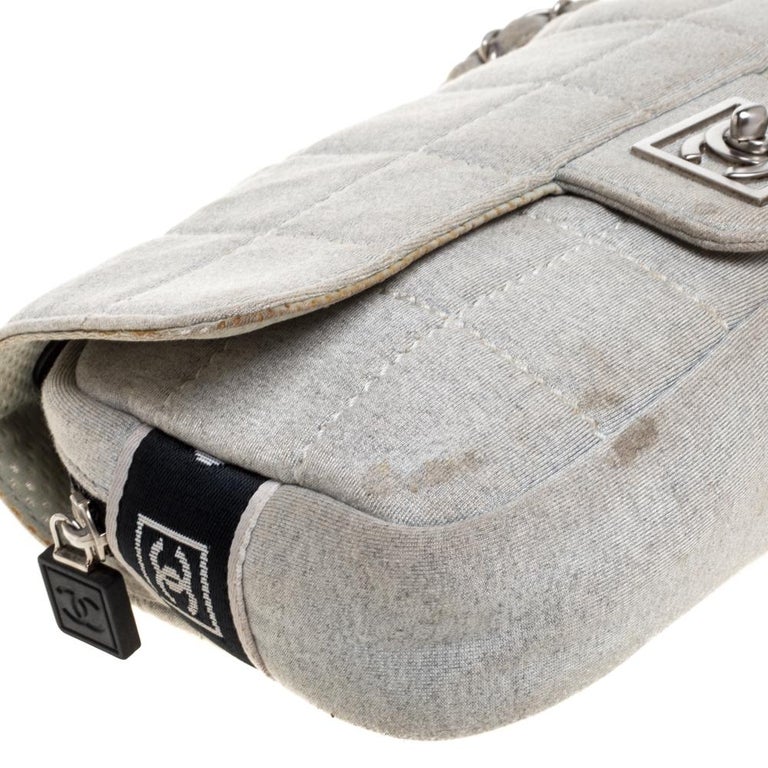 Chanel Light Grey Square Quilt Fabric Sport Line Flap Bag