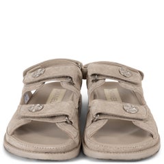 CHANEL light grey suede 22P DAD SLIDE Sandals Shoes 38