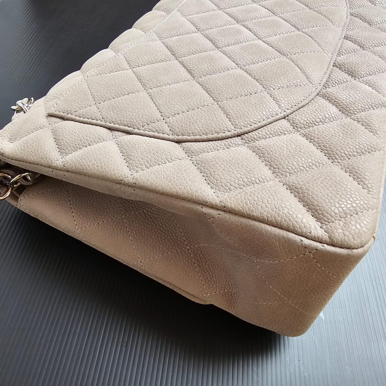 Chanel  Light Grey Wet Caviar Quilted Maxi Double Flap Bag For Sale 6