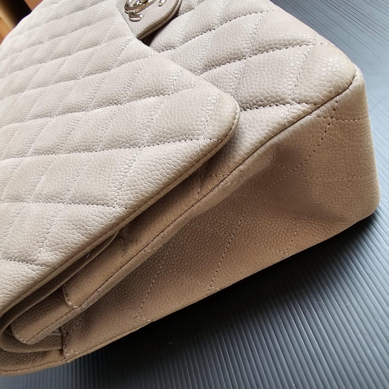 Chanel  Light Grey Wet Caviar Quilted Maxi Double Flap Bag For Sale 8