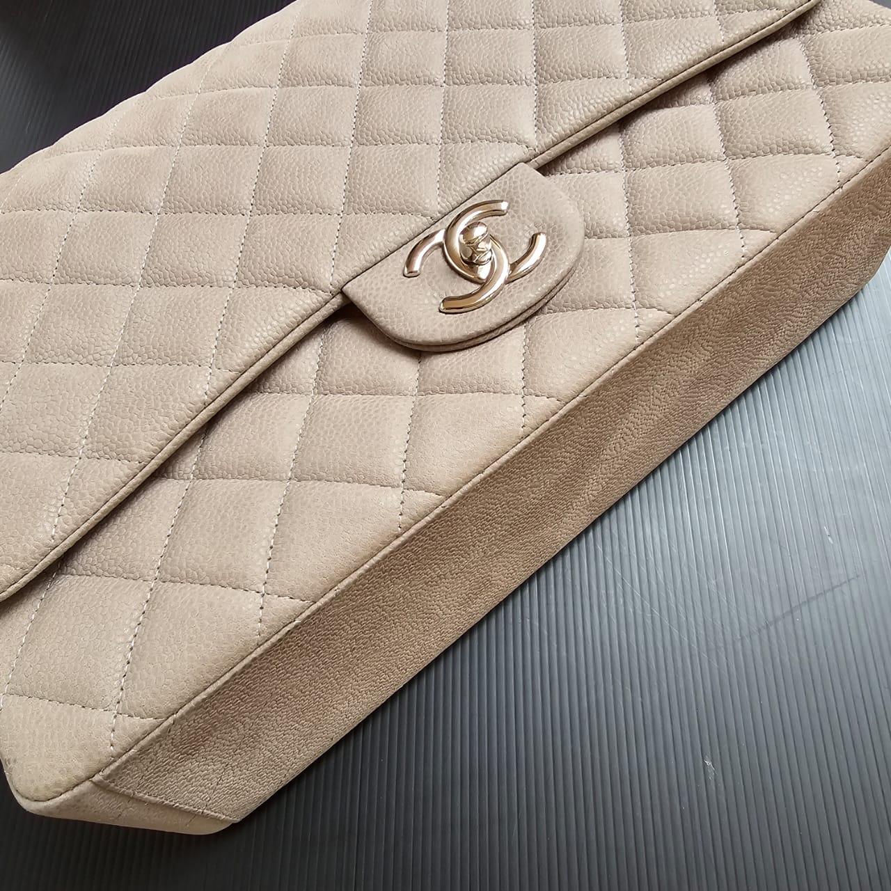 Chanel  Light Grey Wet Caviar Quilted Maxi Double Flap Bag For Sale 9