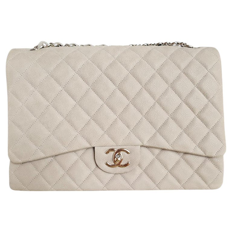 Chanel 2005 Vintage Classic Double Flap 2.55 Reissue Grey Denim Canvas Maxi  For Sale at 1stDibs